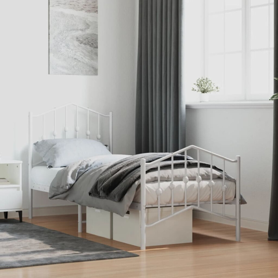 vidaXL Bedframe met hoofd- en voeteneinde metaal wit 75x190 cm vidaXL Bedframe met hoofd- en voeteneinde metaal wit 75x190 cm afbeelding 1