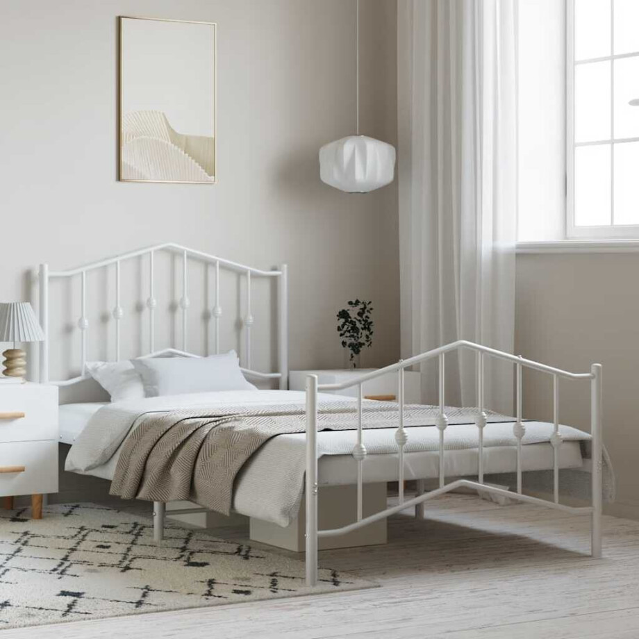vidaXL Bedframe met hoofd- en voeteneinde metaal wit 100x200 cm afbeelding 1