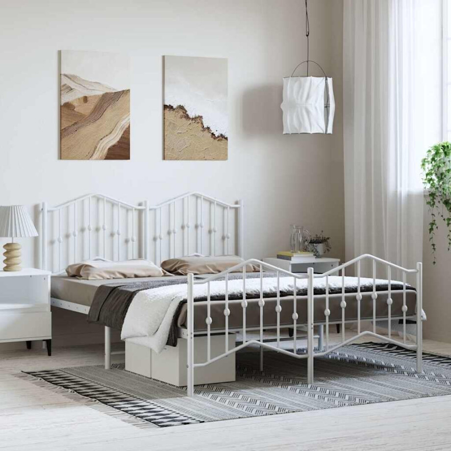 vidaXL Bedframe met hoofd- en voeteneinde metaal wit 135x190 cm afbeelding 1