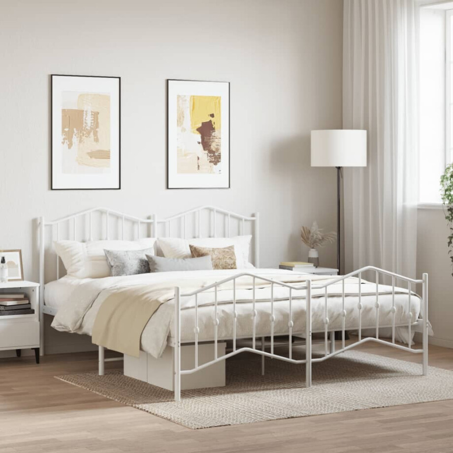 vidaXL Bedframe met hoofd- en voeteneinde metaal wit 160x200 cm afbeelding 1