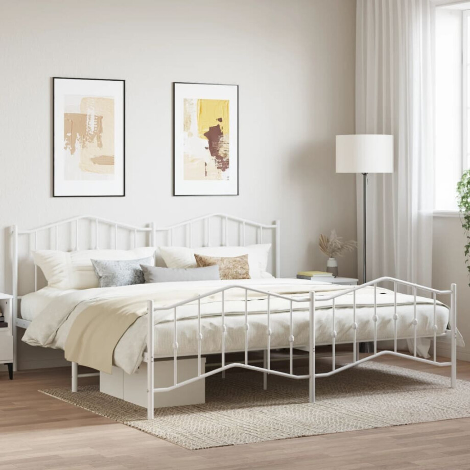 vidaXL Bedframe met hoofd- en voeteneinde metaal wit 200x200 cm afbeelding 1