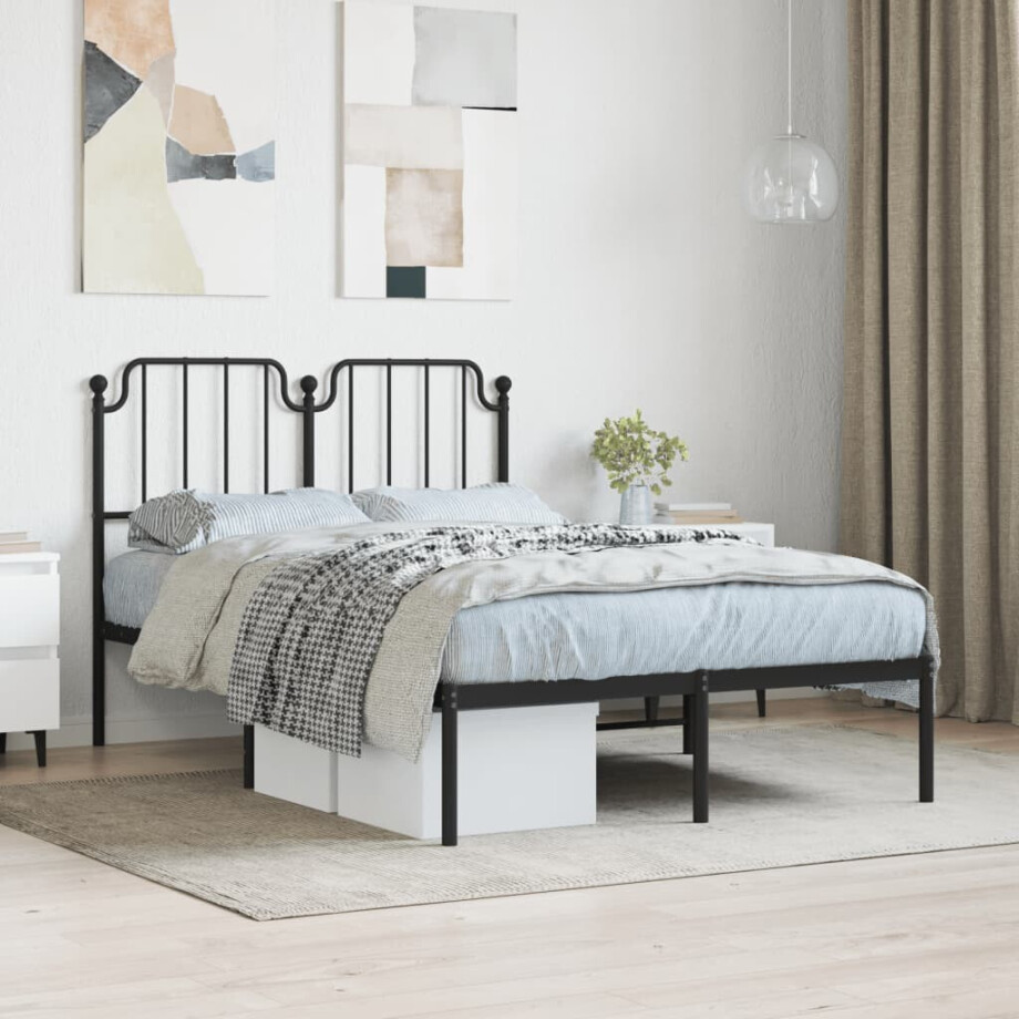 vidaXL Bedframe met hoofdbord metaal zwart 120x190 cm afbeelding 1