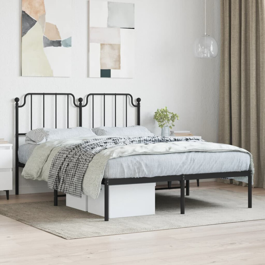 vidaXL Bedframe met hoofdbord metaal zwart 140x190 cm afbeelding 1