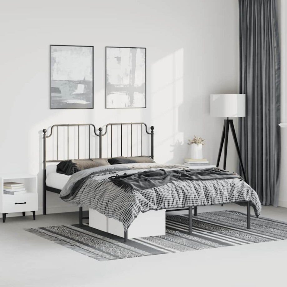 vidaXL Bedframe met hoofdbord metaal zwart 150x200 cm vidaXL Bedframe met hoofdbord metaal zwart 150x200 cm afbeelding 1