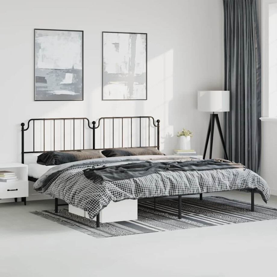 vidaXL Bedframe met hoofdbord metaal zwart 183x213 cm afbeelding 1