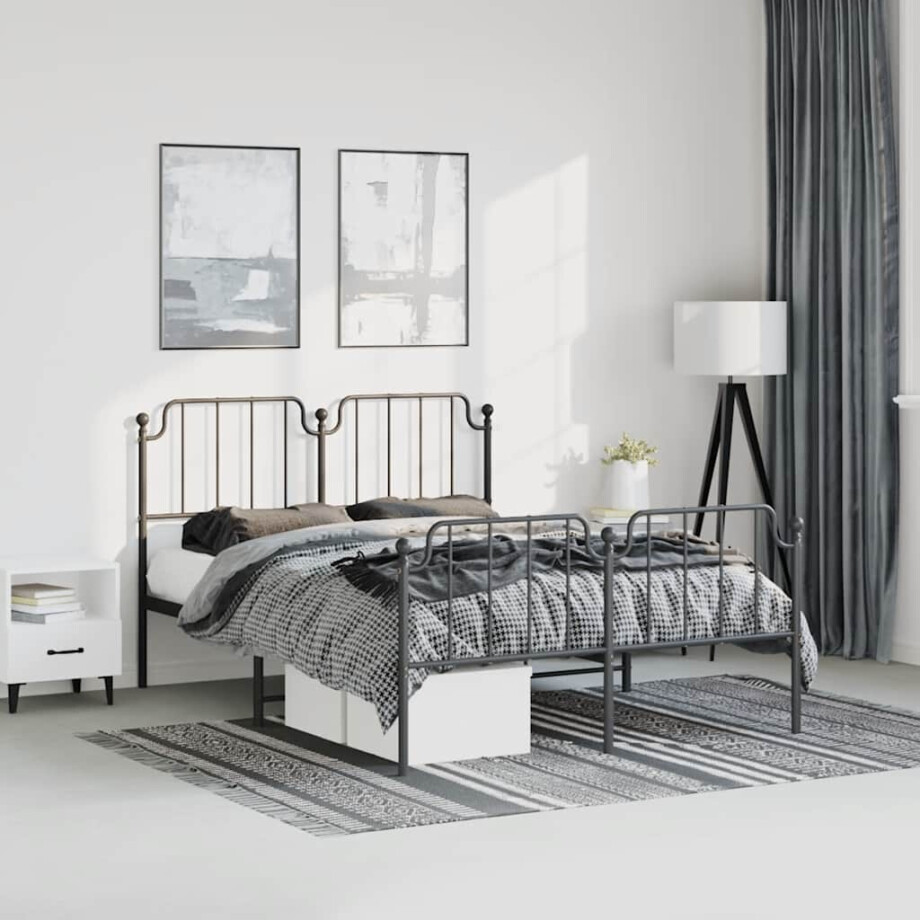 vidaXL Bedframe met hoofd- en voeteneinde metaal zwart 150x200 cm vidaXL Bedframe met hoofd- en voeteneinde metaal zwart 150x200 cm afbeelding 1