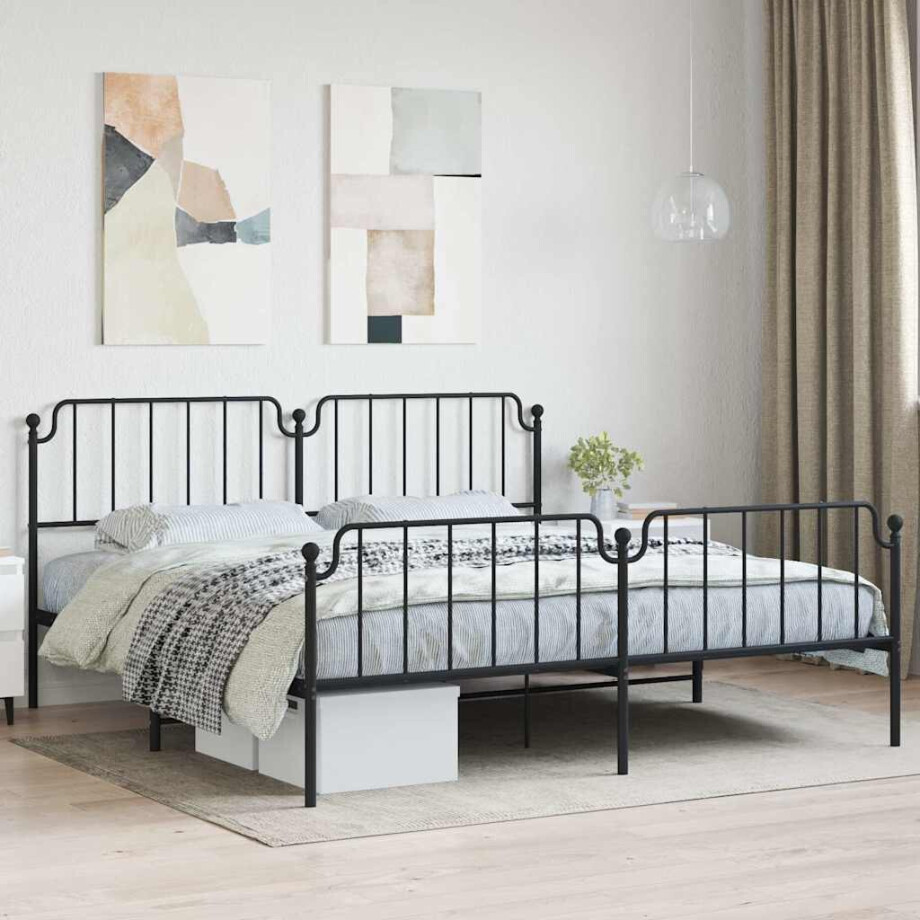 vidaXL Bedframe met hoofd- en voeteneinde metaal zwart 193x203 cm afbeelding 1