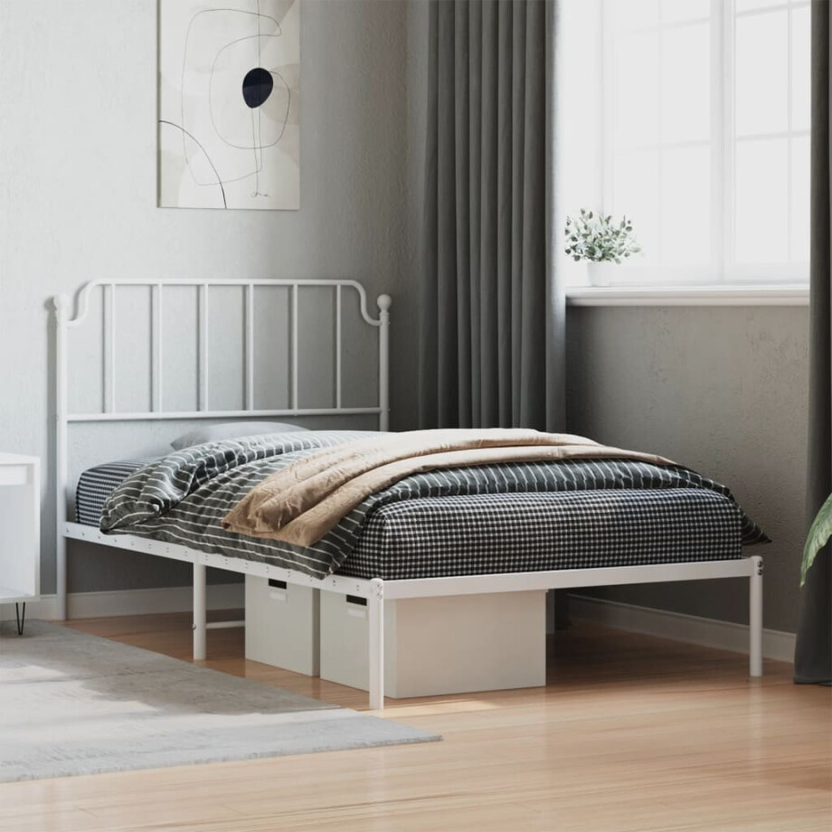 vidaXL Bedframe met hoofdbord metaal wit 107x203 cm afbeelding 1