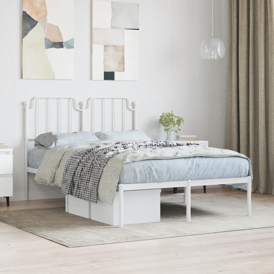vidaXL Bedframe met hoofdbord metaal wit 120x190 cm afbeelding 1