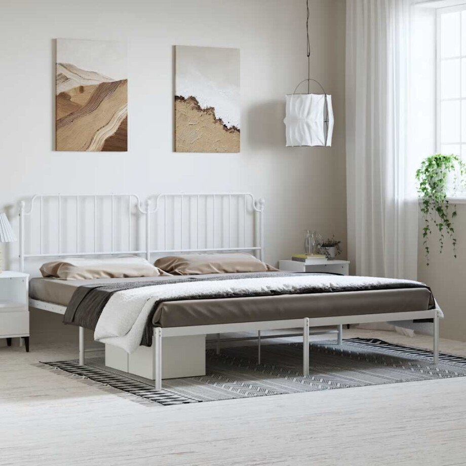 vidaXL Bedframe met hoofdbord metaal wit 183x213 cm afbeelding 1