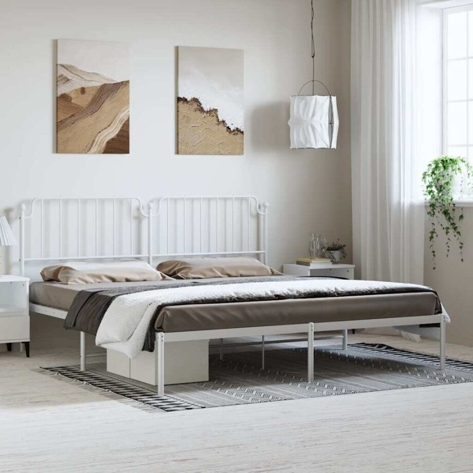 vidaXL Bedframe met hoofdbord metaal wit 193x203 cm afbeelding 1