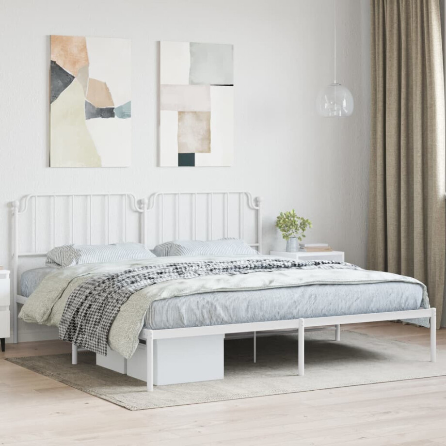 vidaXL Bedframe met hoofdbord metaal wit 200x200 cm vidaXL Bedframe met hoofdbord metaal wit 200x200 cm afbeelding 1