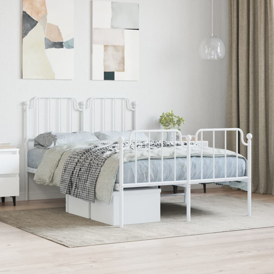 vidaXL Bedframe met hoofd- en voeteneinde metaal wit 120x200 cm afbeelding 1