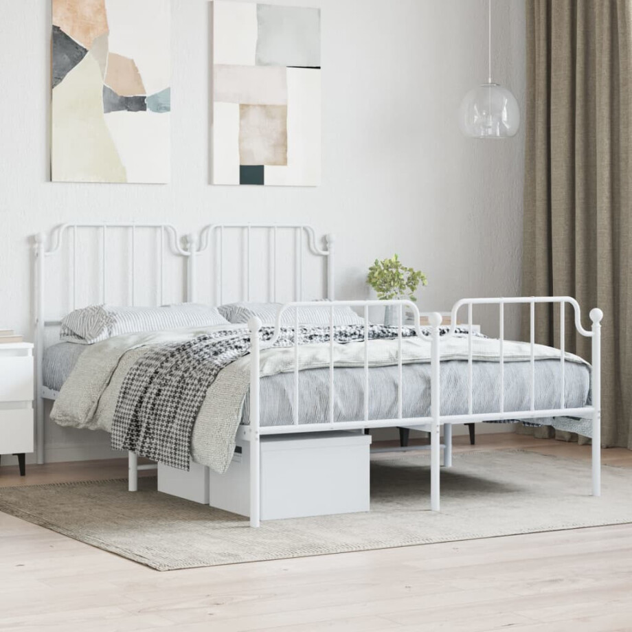 vidaXL Bedframe met hoofd- en voeteneinde metaal wit 140x190 cm afbeelding 1