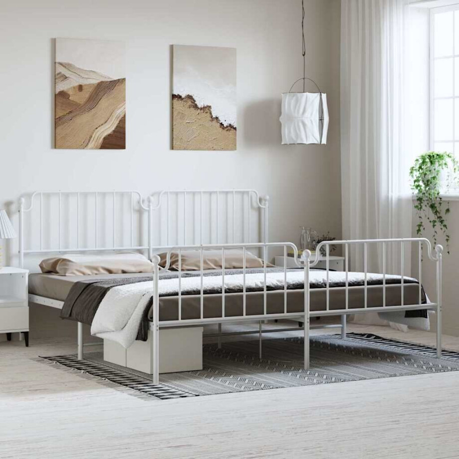 vidaXL Bedframe met hoofd- en voeteneinde metaal wit 183x213 cm afbeelding 1