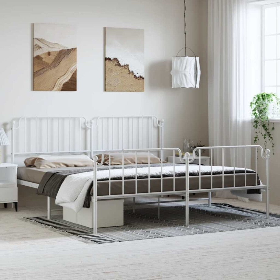 vidaXL Bedframe met hoofd- en voeteneinde metaal wit 193x203 cm afbeelding 1
