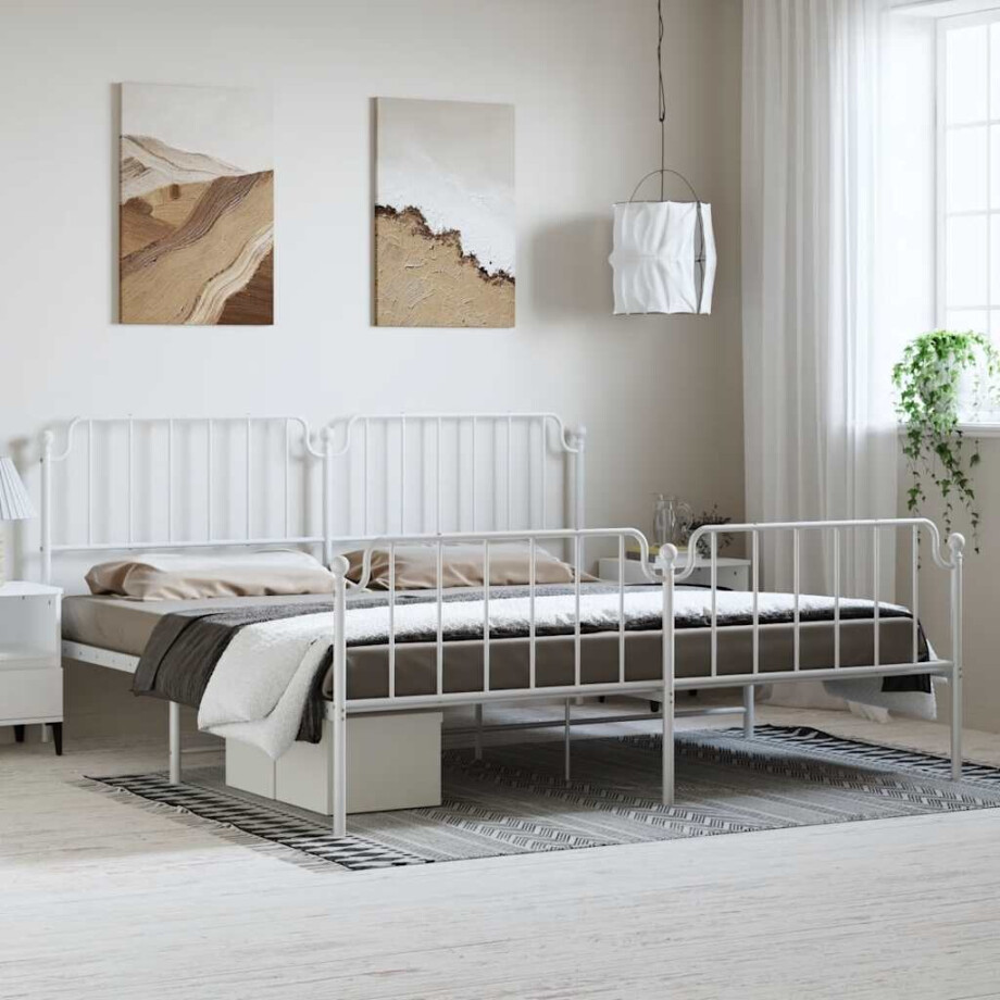 vidaXL Bedframe met hoofd- en voeteneinde metaal wit 193x203 cm afbeelding 1