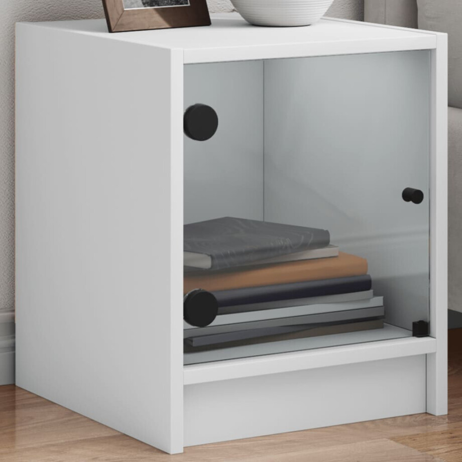 vidaXL Nachtkastje met glazen deur 35x37x42 cm wit afbeelding 1