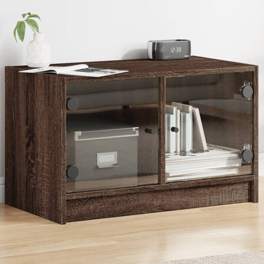 vidaXL Tv-meubel met glazen deuren 68x37x42 cm bruineikenkleurig vidaXL Tv-meubel met glazen deuren 68x37x42 cm bruineikenkleurig afbeelding 1