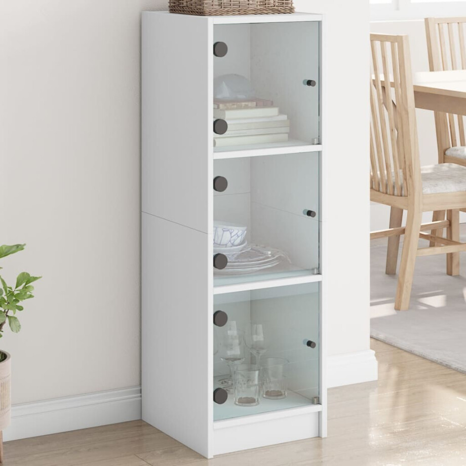 vidaXL Hoge kast met glazen deuren 35x37x109 cm wit afbeelding 1