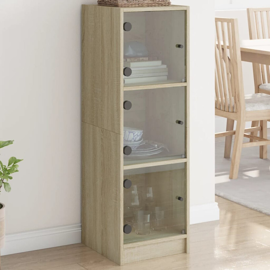 vidaXL Hoge kast met glazen deuren 35x37x109 cm sonoma eikenkleurig afbeelding 1