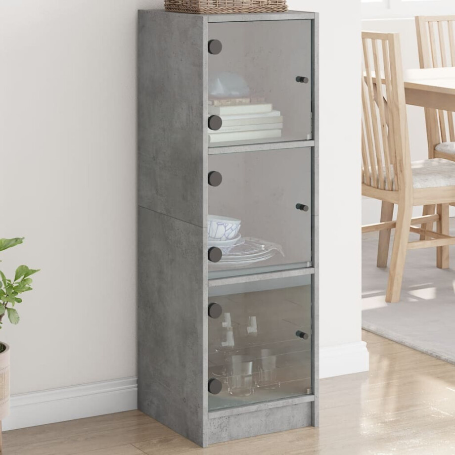 vidaXL Hoge kast met glazen deuren 35x37x109 cm betongrijs afbeelding 1