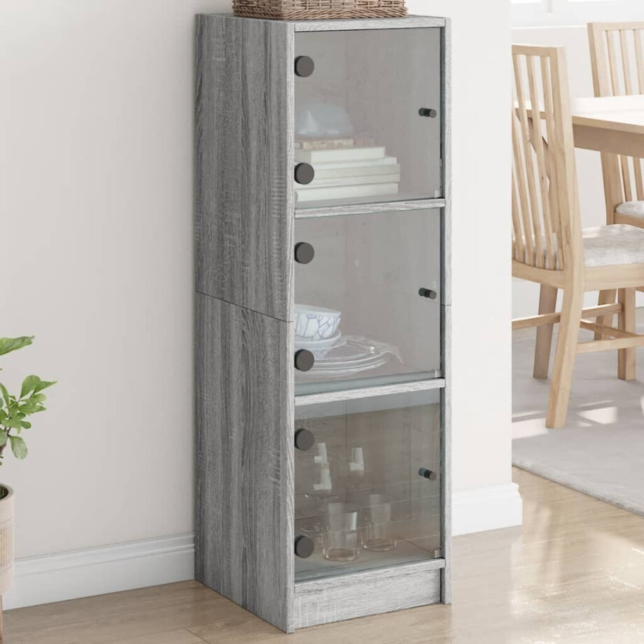 vidaXL Hoge kast met glazen deuren 35x37x109 cm grijs sonoma eiken afbeelding 1