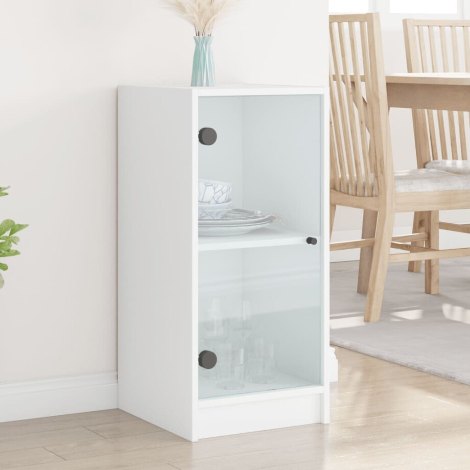 vidaXL Bijzetkast met glazen deuren 35x37x75,5 cm wit afbeelding 1