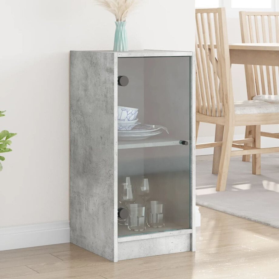 vidaXL Bijzetkast met glazen deuren 35x37x75,5 cm betongrijs afbeelding 1