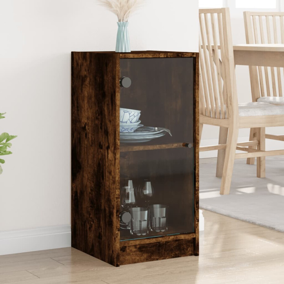 vidaXL Bijzetkast met glazen deuren 35x37x75,5 cm gerookt eikenkleurig vidaXL Bijzetkast met glazen deuren 35x37x75,5 cm gerookt eikenkleurig afbeelding 1