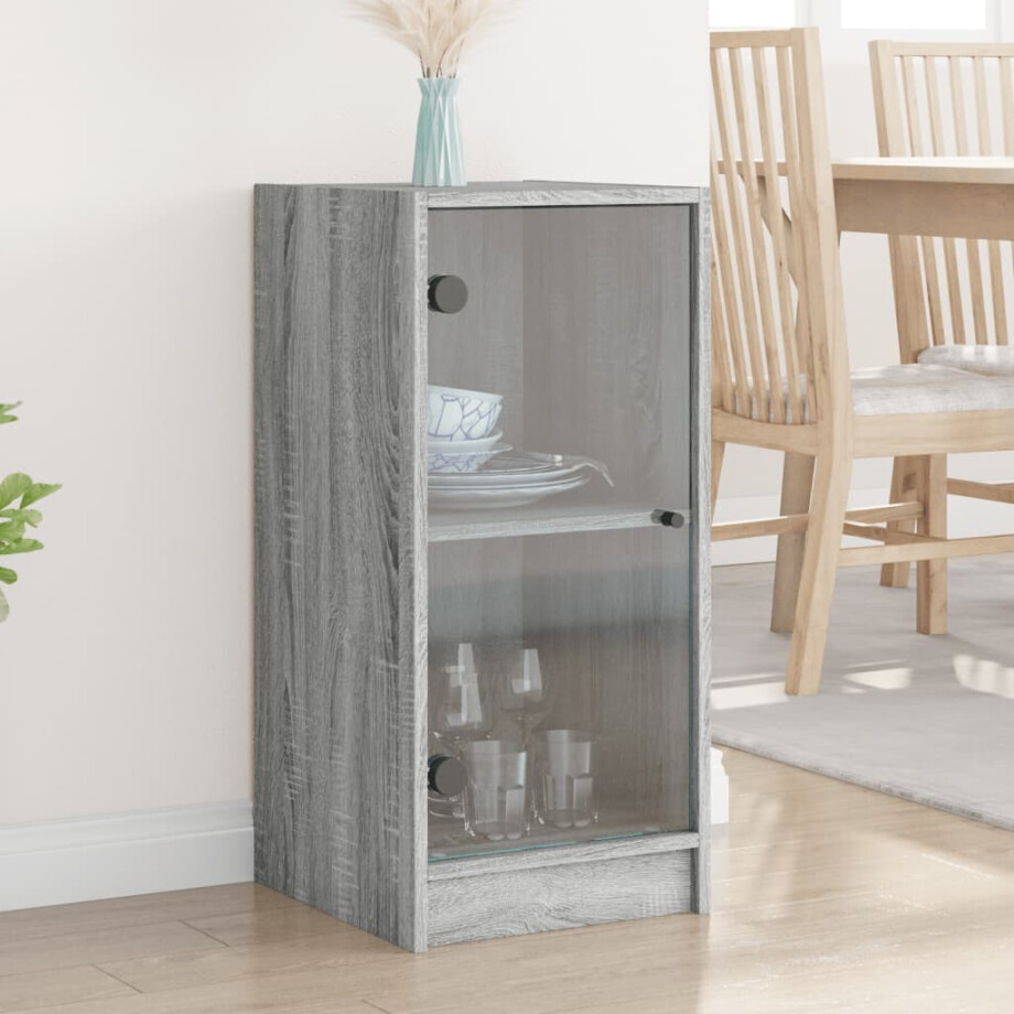 vidaXL Bijzetkast met glazen deuren 35x37x75,5 cm grijs sonoma eiken vidaXL Bijzetkast met glazen deuren 35x37x75,5 cm grijs sonoma eiken afbeelding 1