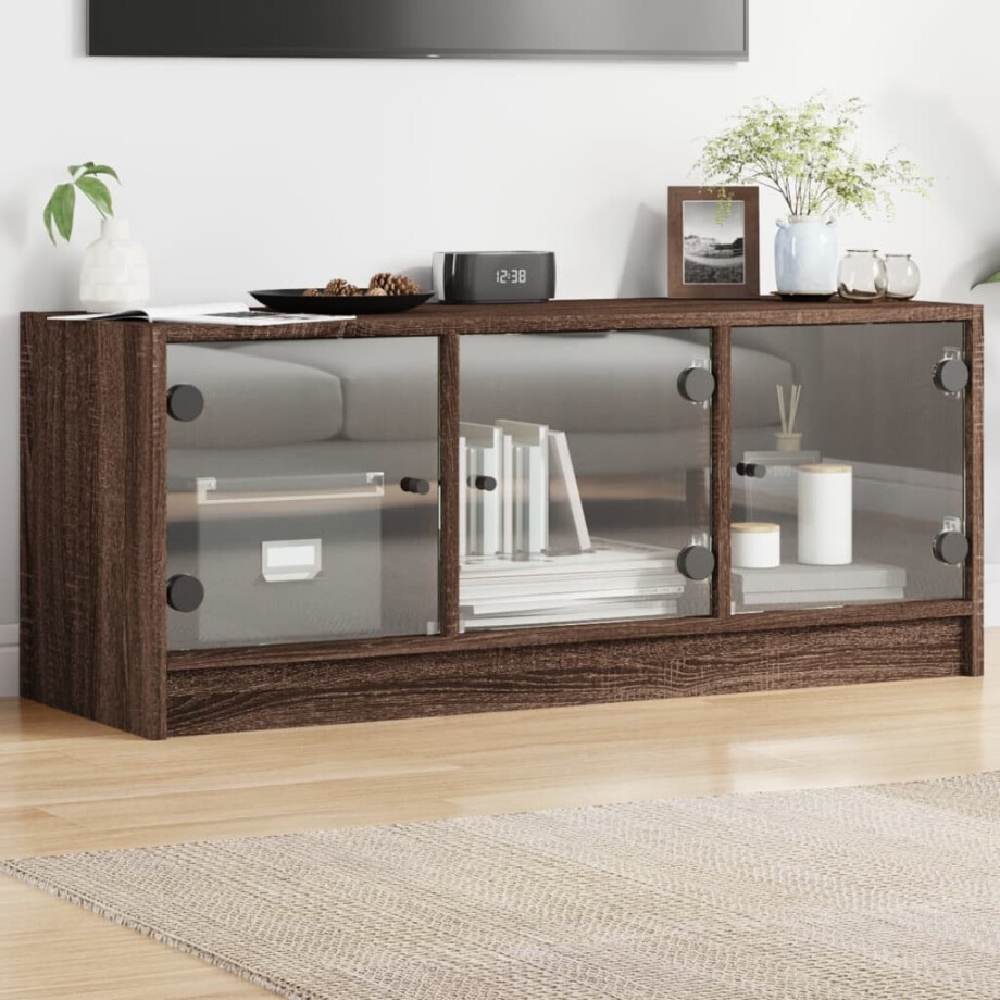 vidaXL Tv-meubel met glazen deuren 102x37x42 cm bruin eikenkleur vidaXL Tv-meubel met glazen deuren 102x37x42 cm bruin eikenkleur afbeelding 1