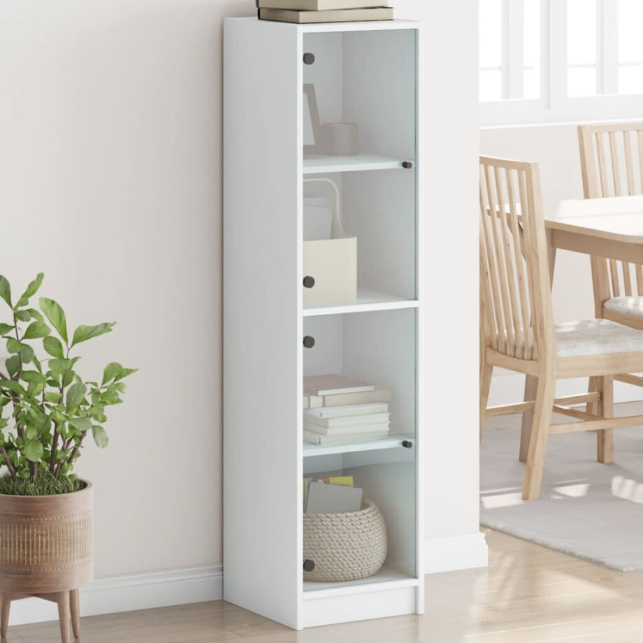 vidaXL Hoge kast met glazen deuren 35x37x142 cm wit afbeelding 1