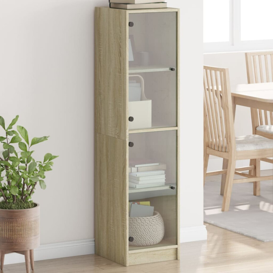 vidaXL Hoge kast met glazen deuren 35x37x142 cm sonoma eikenkleurig afbeelding 1
