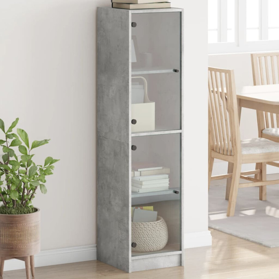 vidaXL Hoge kast met glazen deuren 35x37x142 cm betongrijs vidaXL Hoge kast met glazen deuren 35x37x142 cm betongrijs afbeelding 1