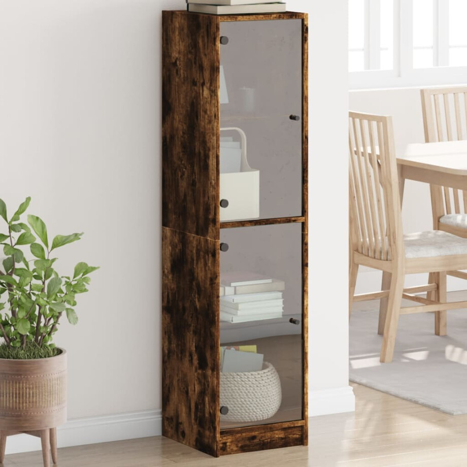 vidaXL Hoge kast met glazen deuren 35x37x142 cm gerookt eikenkleurig afbeelding 1