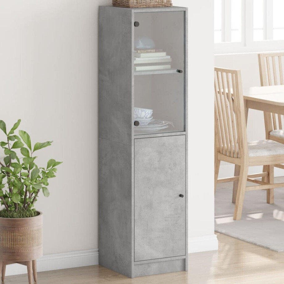 vidaXL Hoge kast met glazen deur 35x37x142 cm betongrijs afbeelding 1