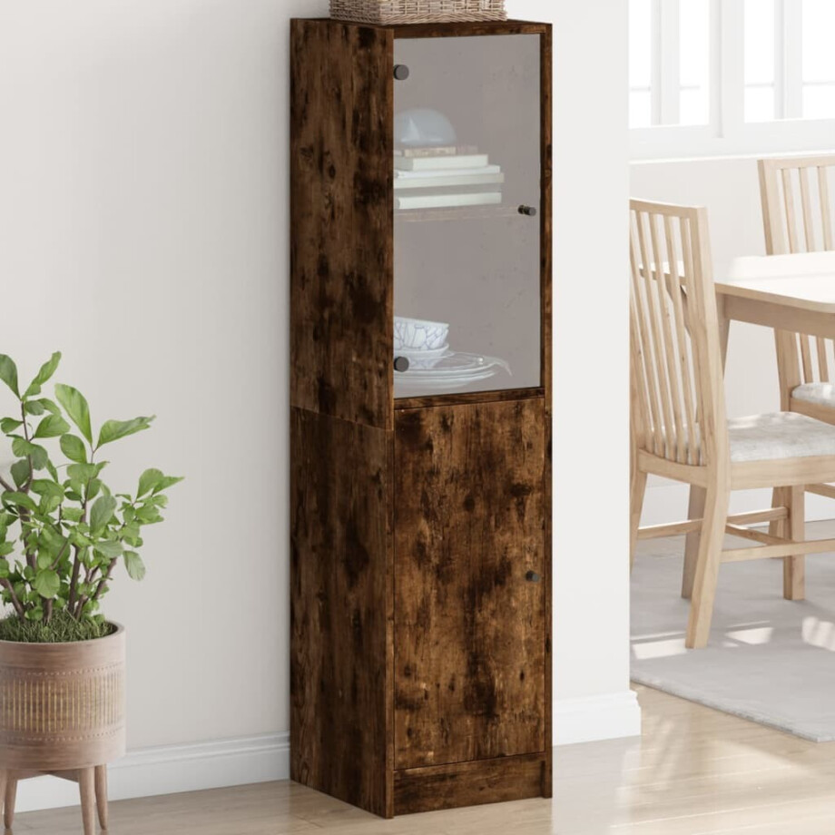 vidaXL Hoge kast met glazen deur 35x37x142 cm gerookt eikenkleurig vidaXL Hoge kast met glazen deur 35x37x142 cm gerookt eikenkleurig afbeelding 1