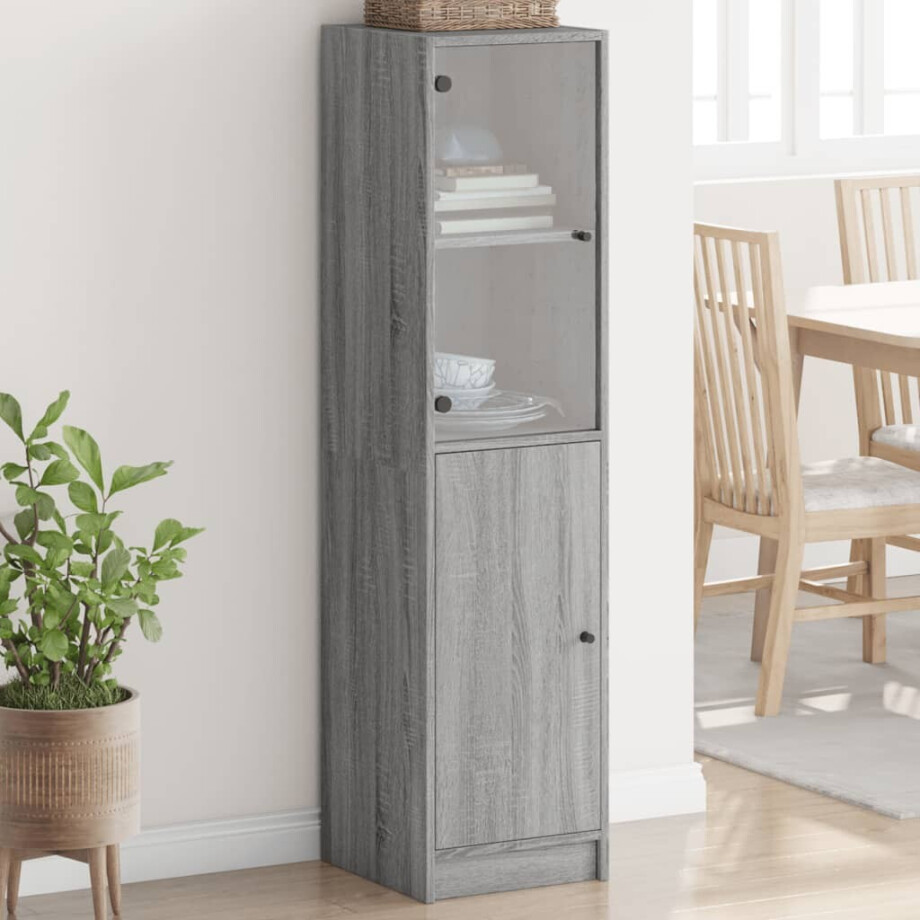 vidaXL Hoge kast met glazen deur 35x37x142 cm grijs sonoma eikenkleur afbeelding 1