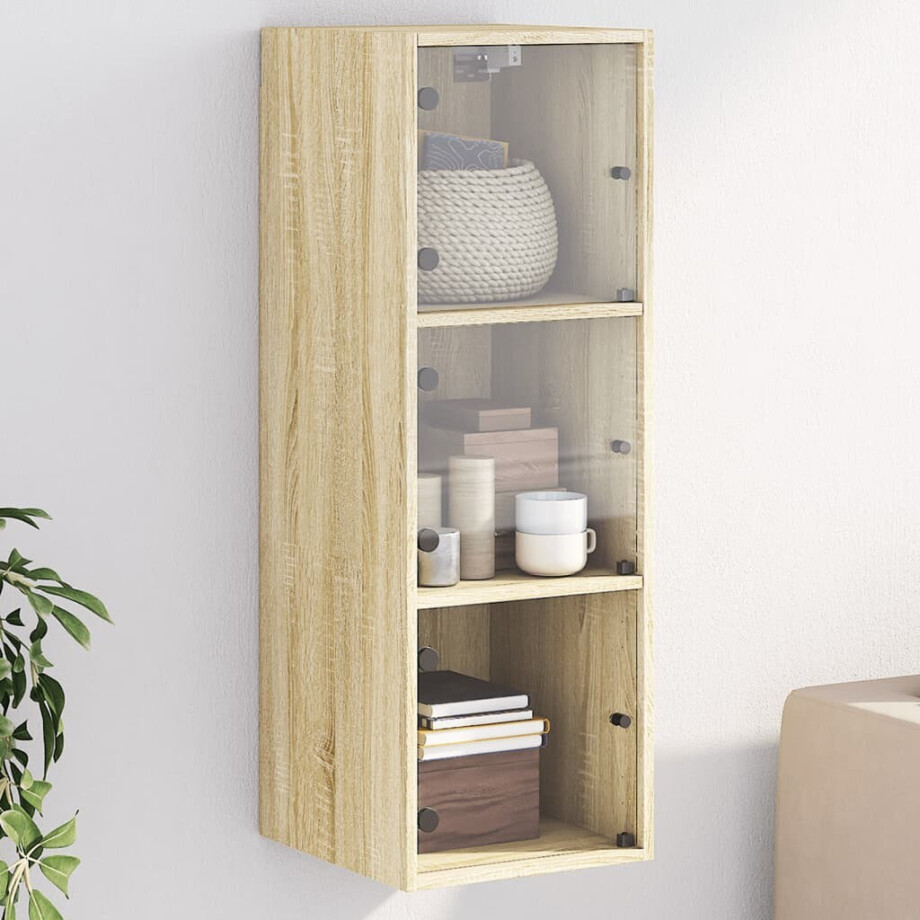 vidaXL Wandkast met glazen deuren 35x37x100 cm sonoma eikenkleurig vidaXL Wandkast met glazen deuren 35x37x100 cm sonoma eikenkleurig afbeelding 1