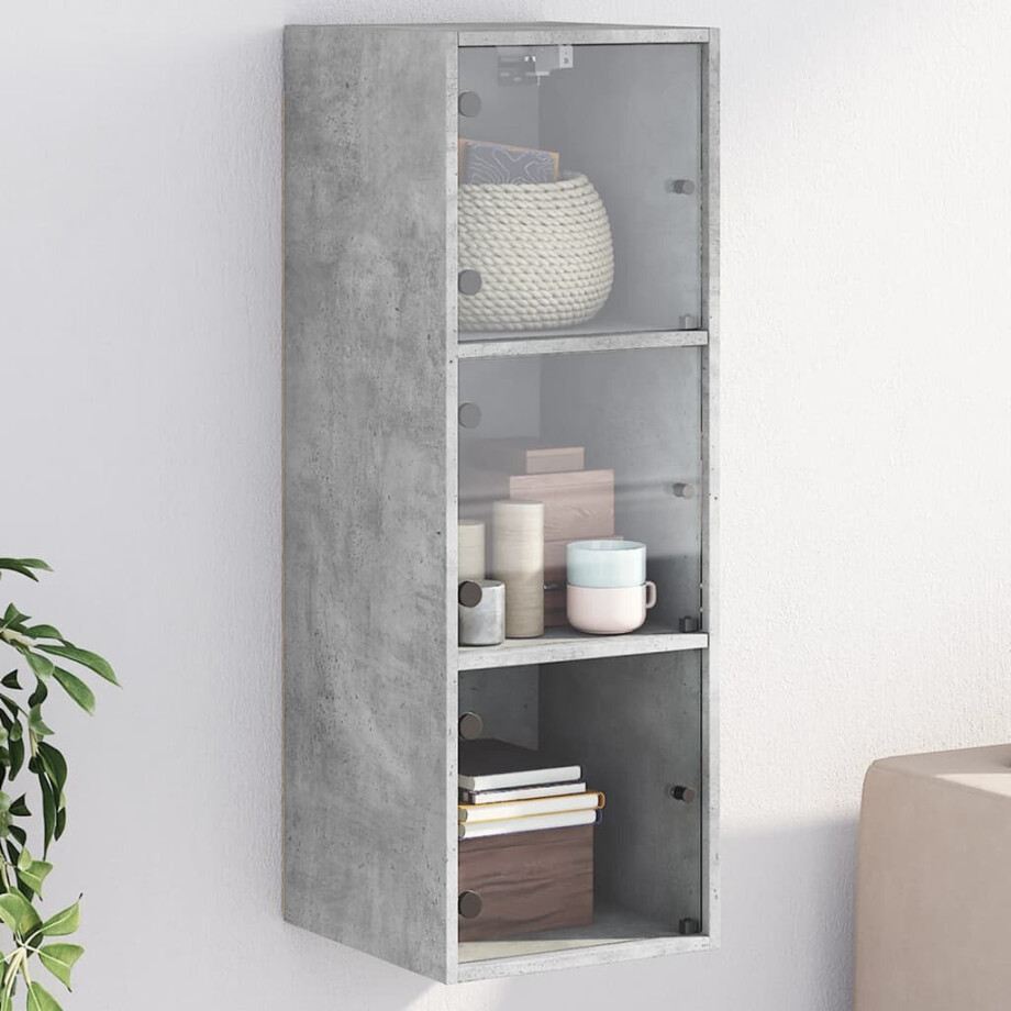 vidaXL Wandkast met glazen deuren 35x37x100 cm betongrijs afbeelding 1