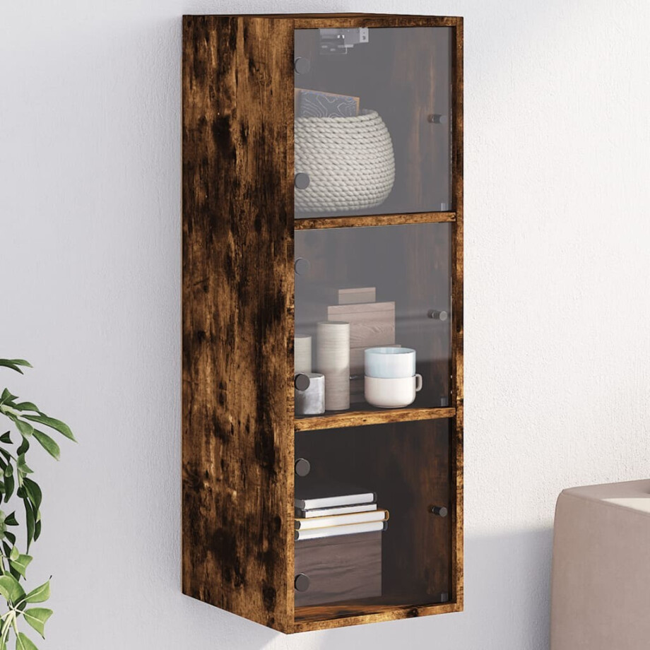 vidaXL Wandkast met glazen deuren 35x37x100 cm gerookt eikenkleurig vidaXL Wandkast met glazen deuren 35x37x100 cm gerookt eikenkleurig afbeelding 1