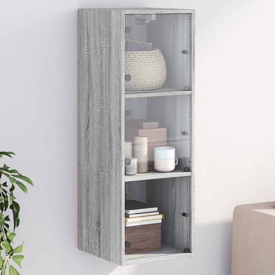 vidaXL Wandkast met glazen deuren 35x37x100 cm grijs sonoma eiken vidaXL Wandkast met glazen deuren 35x37x100 cm grijs sonoma eiken afbeelding 1