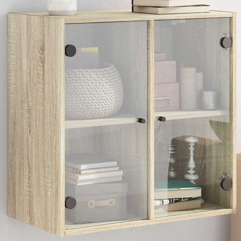 vidaXL Wandkast met glazen deuren 68x37x68,5 cm sonoma eikenkleurig afbeelding 1