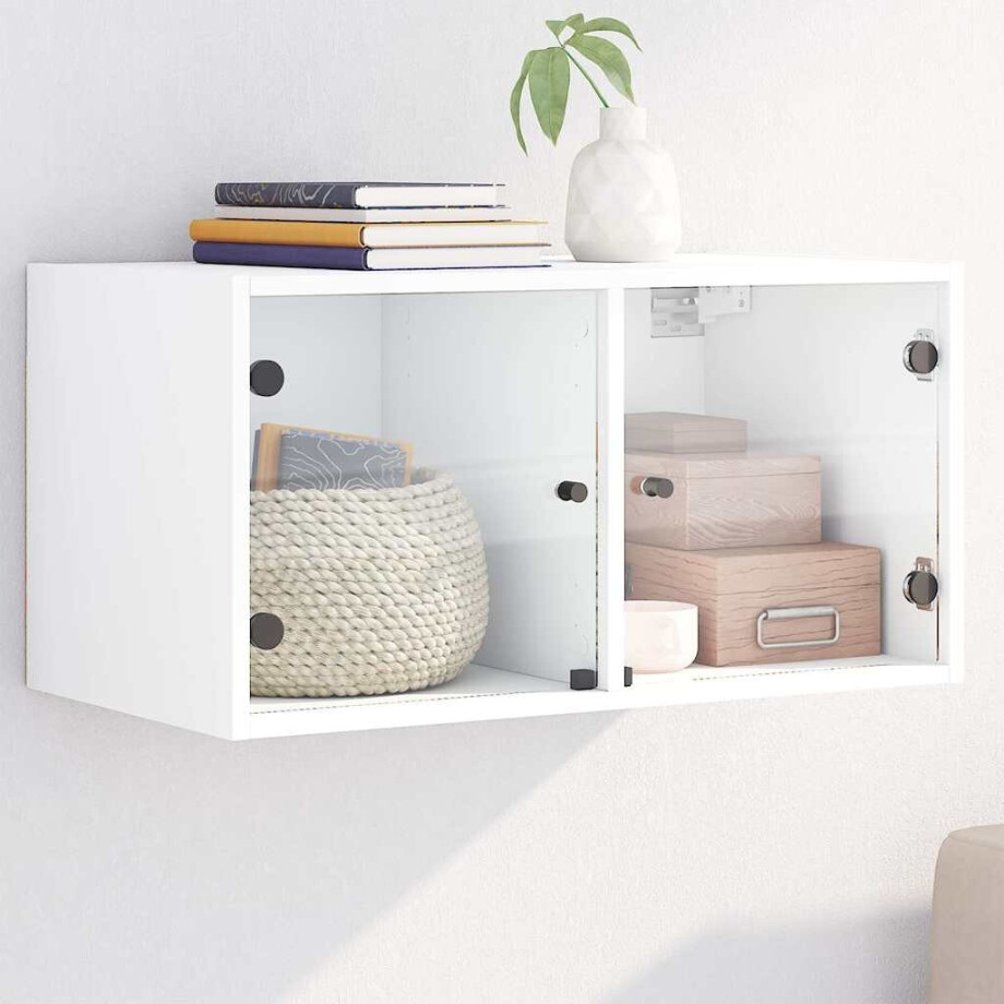 vidaXL Wandkast met glazen deuren 68,5x37x35 cm wit vidaXL Wandkast met glazen deuren 68,5x37x35 cm wit afbeelding 1