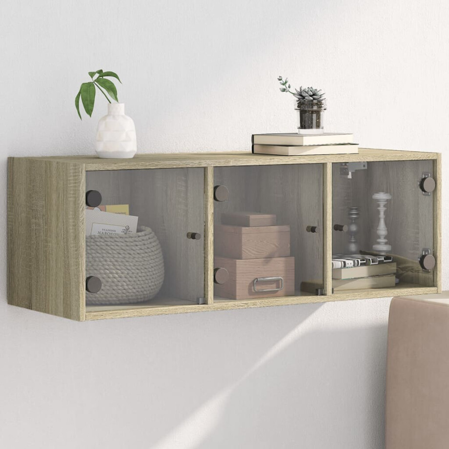 vidaXL Wandkast met glazen deuren 102x37x35 cm sonoma eikenkleurig vidaXL Wandkast met glazen deuren 102x37x35 cm sonoma eikenkleurig afbeelding 1