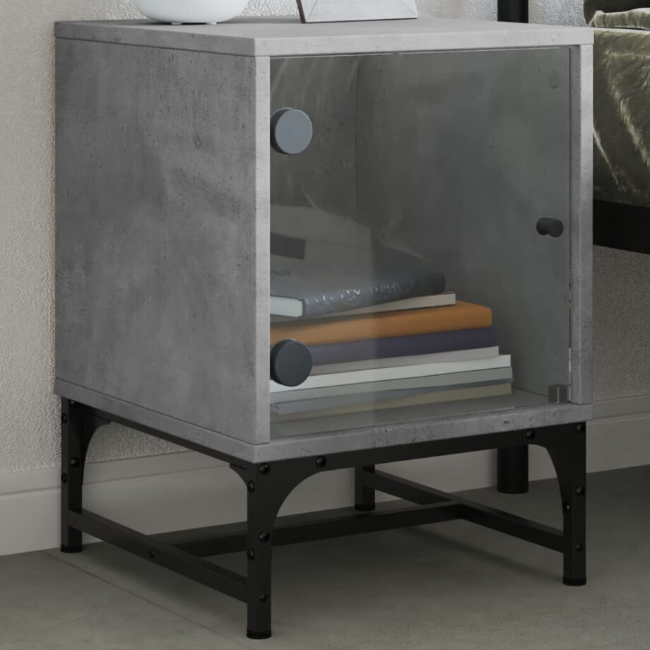 vidaXL Nachtkastje met glazen deur 35x37x50 cm betongrijs afbeelding 1