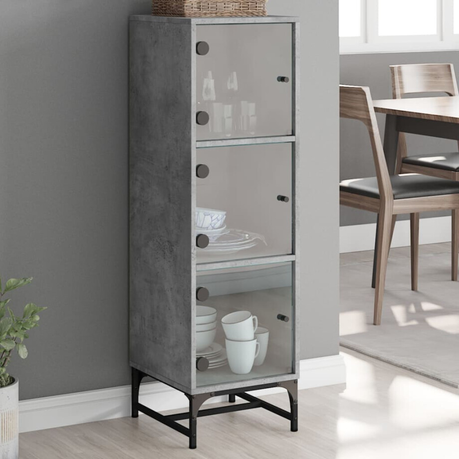 vidaXL Hoge kast met glazen deuren 35x37x120 cm betongrijs afbeelding 1