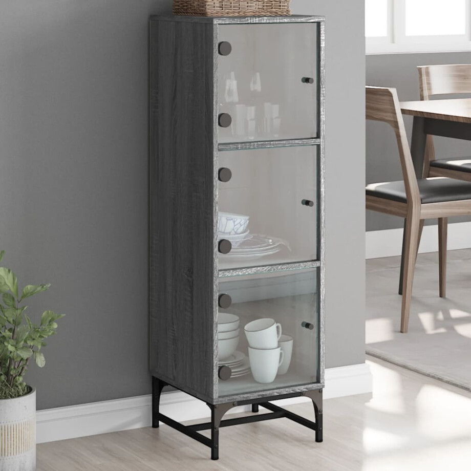 vidaXL Hoge kast met glazen deuren 35x37x120 cm grijs sonoma eiken vidaXL Hoge kast met glazen deuren 35x37x120 cm grijs sonoma eiken afbeelding 1
