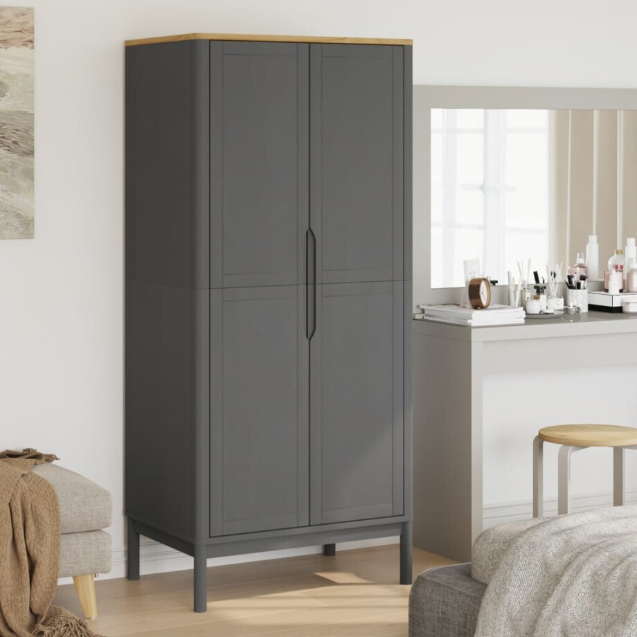 vidaXL Kledingkast FLORO 77x53x171 cm massief grenenhout grijs afbeelding 1